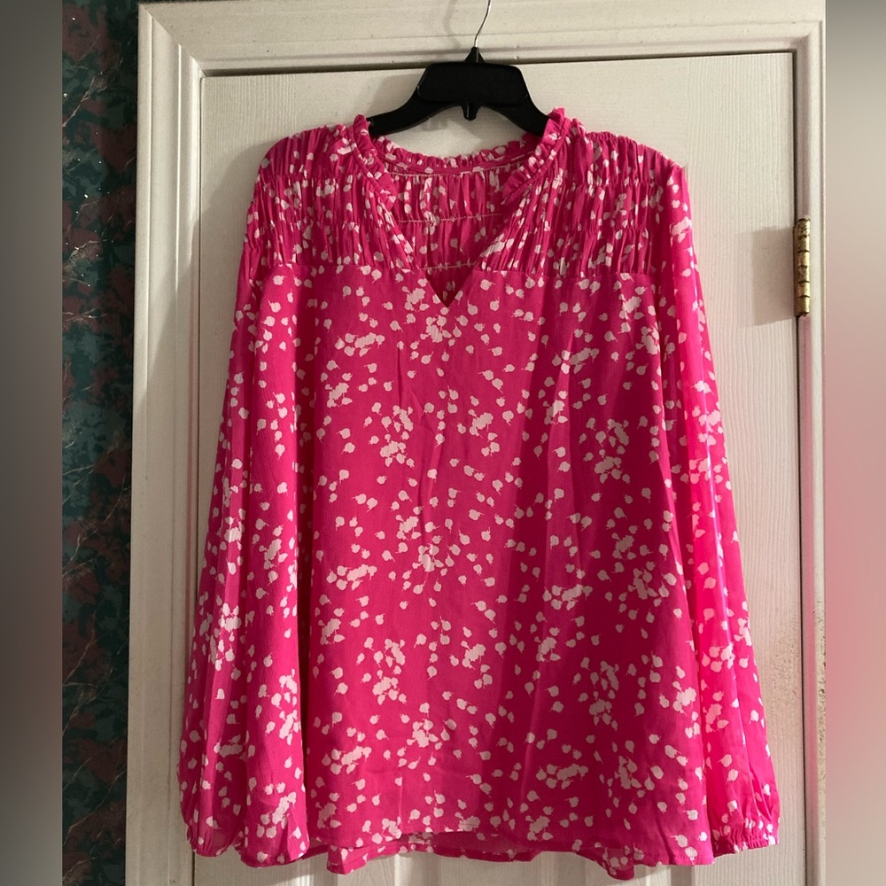 Sheer hot pink dot top nwot sz 2x